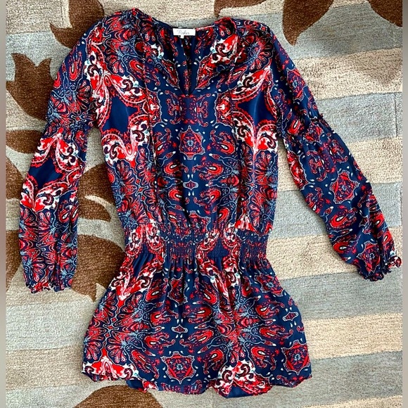 Parker Long Sleeve Paisley Printed Silk A- Dress - Picture 4 of 9